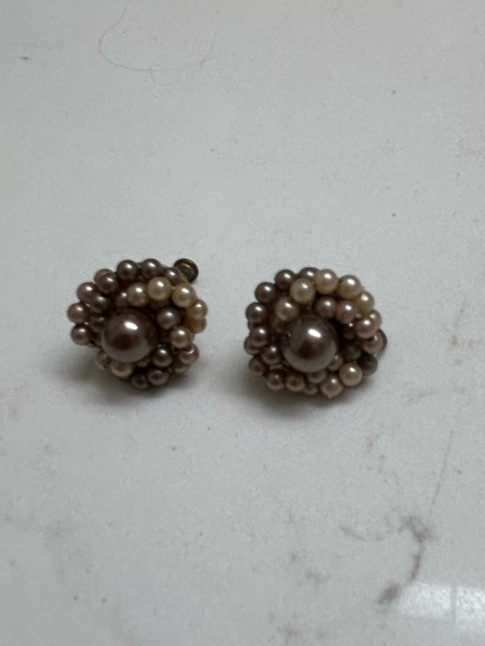 Vintage Pearl Cluster Screback Earrings in Champagne and Cream - Women Jewelry